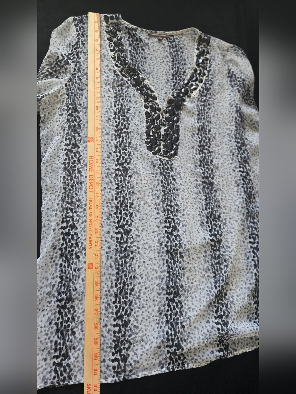 Adrienne Vittadini Black & White Beaded V-Neck Tunic